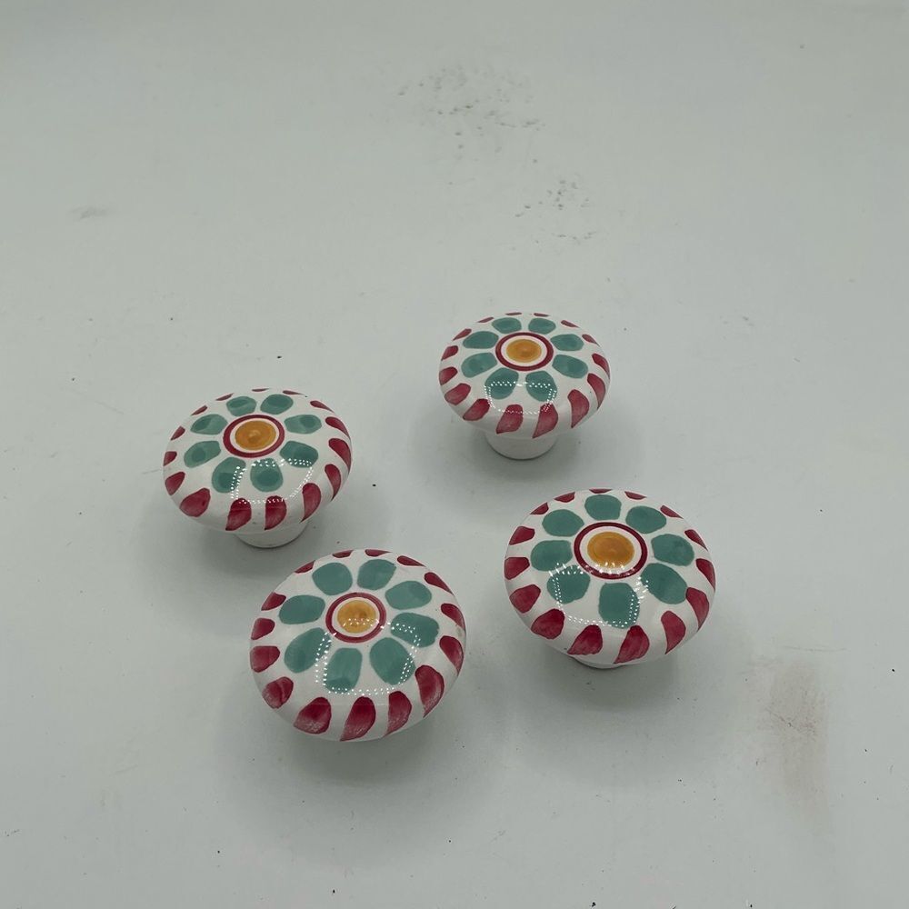 Colorful Ceramic floral painted Knob Set of 4